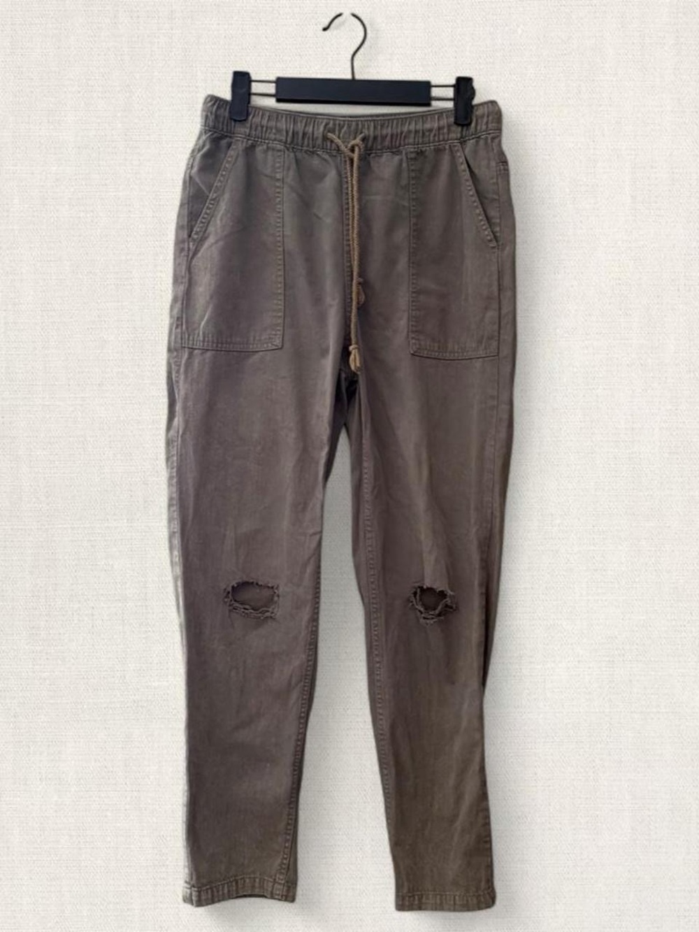 aerie Men's Distressed Drawstring Olive Green Jean Joggers